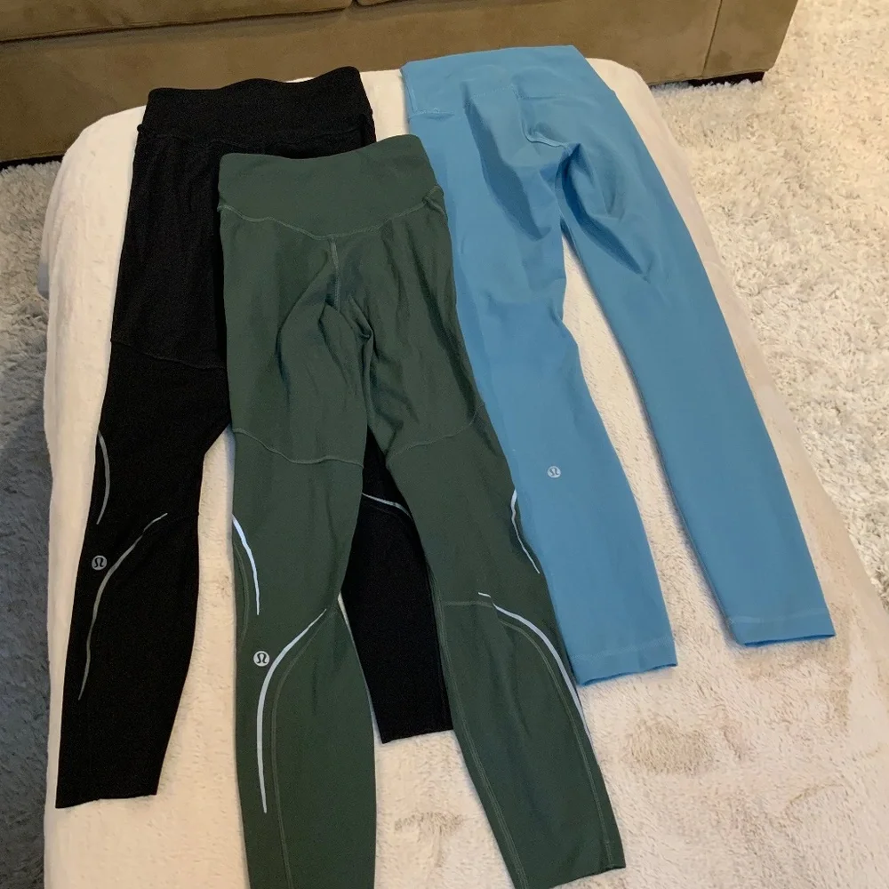 Lululemon 3 pair Leggings Black Green Blue Active Normcore Balletcore Dainty